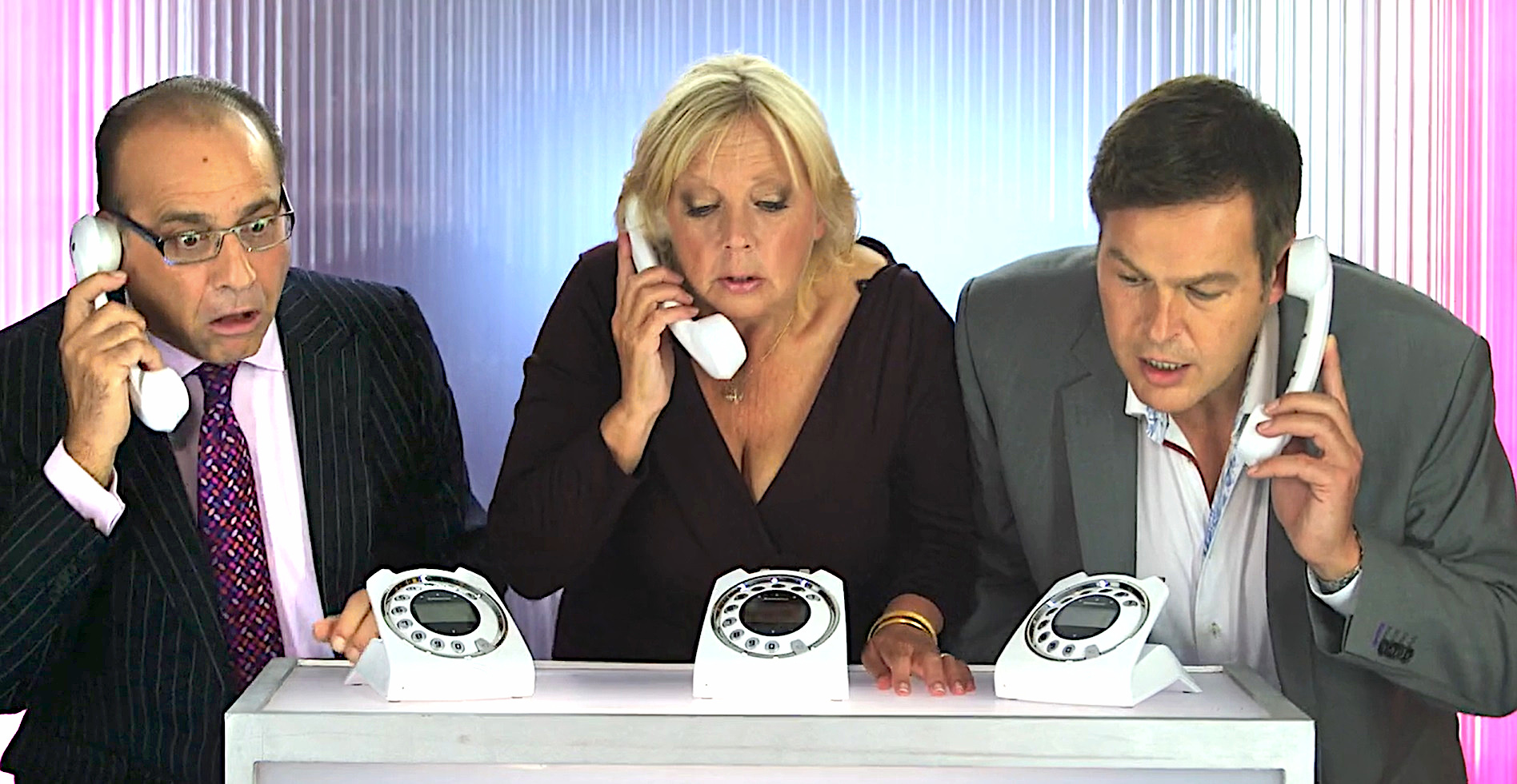 Archival image of Dragons Theo Paphitis, Deborah Meaden and Peter Jones, left to right.